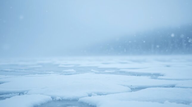 snow covered ice floes on a frozen lake surface