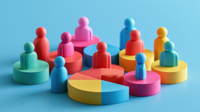 Market segmentation colorful customer groups demographic analysis audience targeting consumer behavior business strategy data visualization flat design front view marketing analytics theme 3D render 