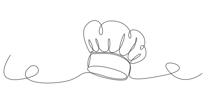 continuous line drawing of toque or chef hat for restaurant branding, culinary logo, menu designs, line art vector illustration