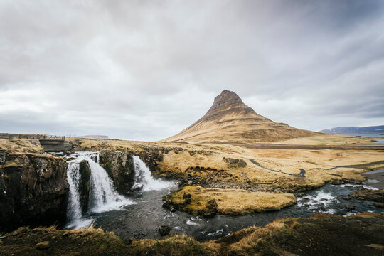 Kirkjufell mountain and waterfall on an Iceland road trip
