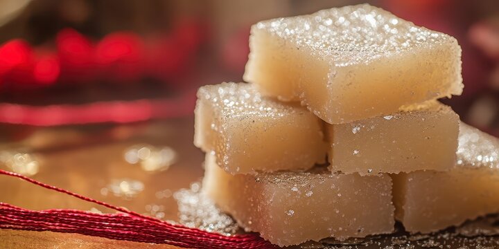 Traditional indian barfi fudge with silver vark and decorative tassel on a festive background, raksha bandhan themed photo realistic photo