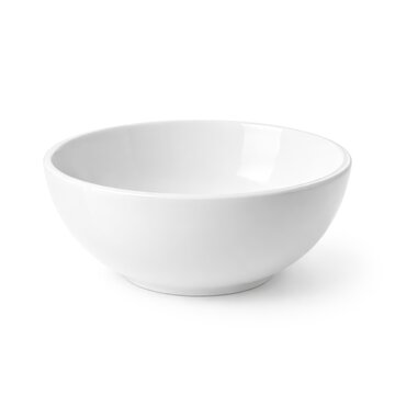 Elegant white ceramic bowl on white background.