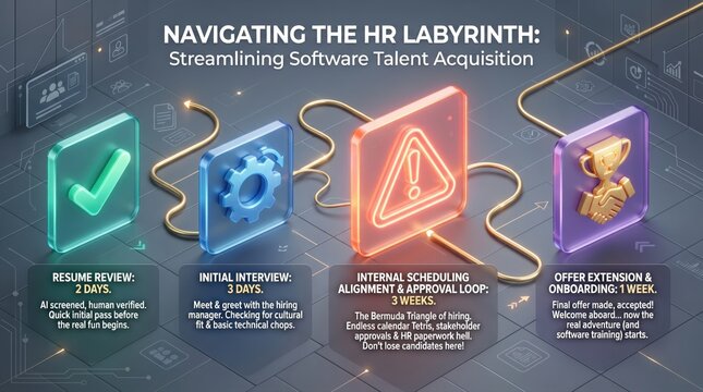 HR recruitment process infographic, isometric software talent acquisition workflow, human resources hiring roadmap illustration