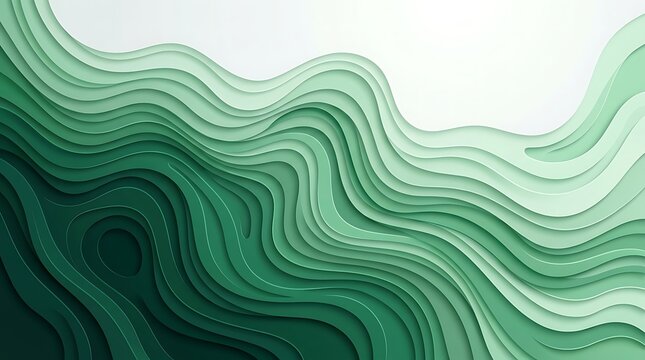 Abstract Green Ripples and Waves Background with Layered Paper Cutout Effect