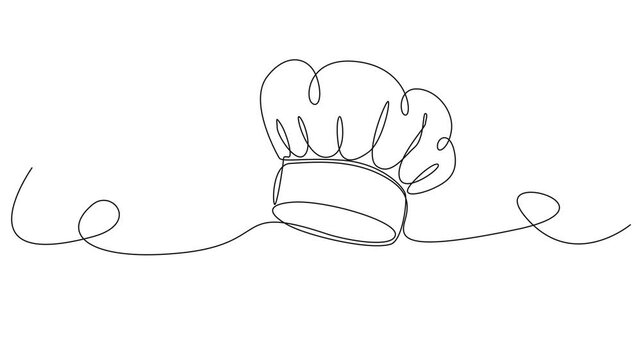animated continuous line drawing of toque or chef hat for restaurant branding, culinary logo, menu designs, line art animation