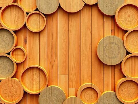Geometric wood design featuring interconnected circles, illustration, vector