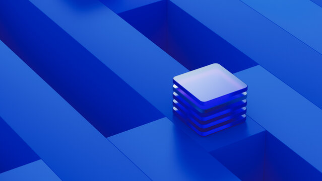 Blue technology grid background with processors and data elements
