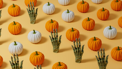 Colorful pattern of pumpkins and witch hands for Halloween