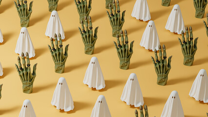 Ghost and witch hand scene for Halloween celebration background