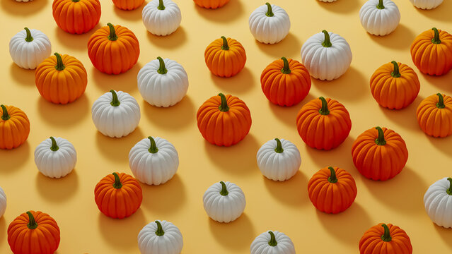 Colored pumpkins on a bright background for autumn and Halloween