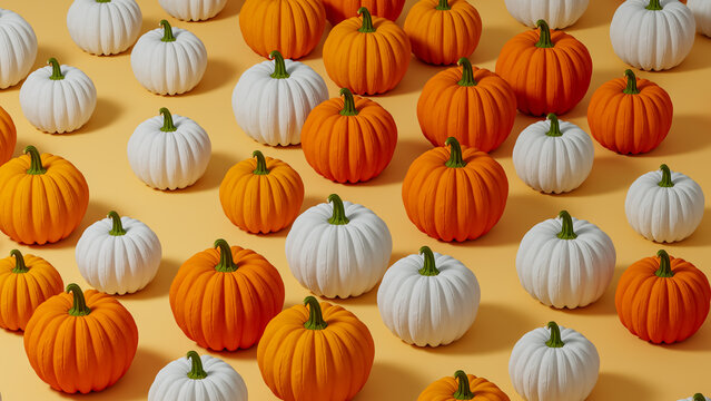 Colored pumpkins on a bright background for autumn and Halloween
