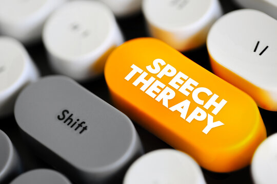 Speech Therapy - training to help people with speech and language problems to speak more clearly, text concept button on keyboard