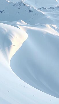 Sweeping curves carved into powdery snow mountain slope, frozen slopes, snowy peaks