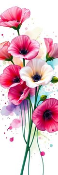 Sweet pea bouquet amidst watercolor splash on a soft white background, design, splash