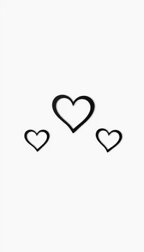 Three stylized hearts in black against a white background, simple illustration, ||minimalist design