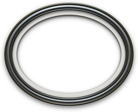 Oval picture frame with metallic border on transparent background