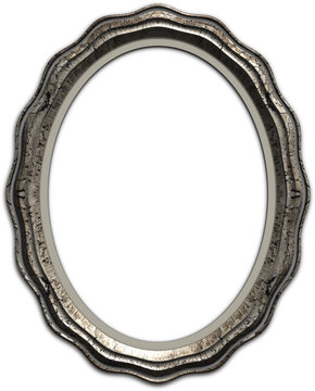 Ornate oval silver picture frame with transparent background