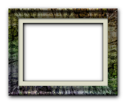 3D rendered frame with textured bark border and transparent background
