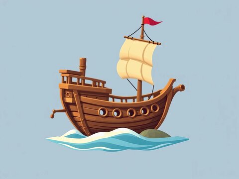 Wooden pirate buccaneer filibuster corsair sea dog ship game icon isolated flat design vector illustration, dog, corsair