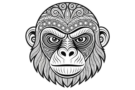 Chimpanzee face with intricate tribal tattoo art