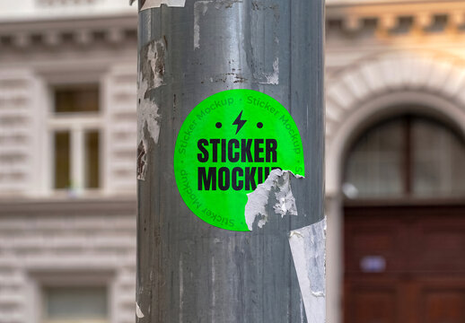 Round Street Pole Sticker PSD Mockup