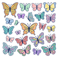 Obraz premium Detailed pastel butterfly assortment with elegant outlines and soft color palettes for art