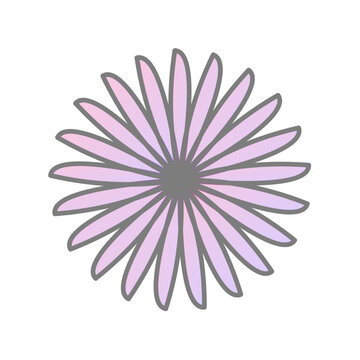 Minimalist Pink and Purple Daisy Flower Vector Illustration with Thick Grey Outline Isolated on White Background for Spring Graphic Design