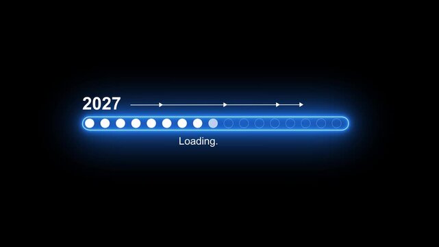 Business Transition from 2027 to 2028 with Digital Progress Loading Bar Enterprise Transformation Goal Tracking Productivity Improvement and Business time line animation.