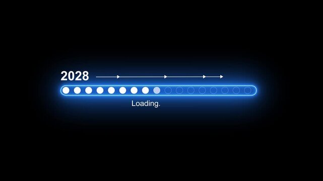 Business Transition from 2028 to 2029 with Digital Progress Loading Bar Enterprise Transformation Goal Tracking Productivity Improvement and Business time line animation.