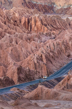 Road through high altitude Desert landscape in Atacama, Chile