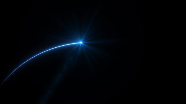 Blue light flare - flash light streak ray - large light flare behind the planet. neon line symble data transfer 4k motion video.