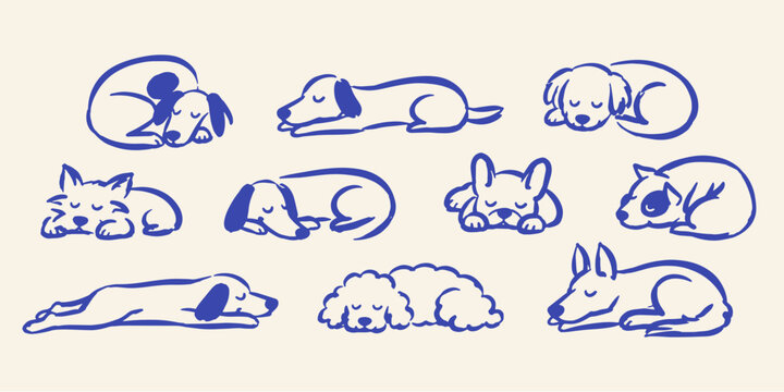 Sleeping Dogs Hand Drawn Vector Set Illustration