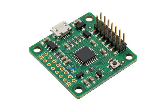 Green printed circuit board with microcontroller and usb port