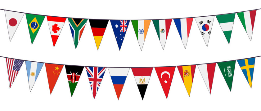 International Flags Bunting Garland Featuring World Countries, Vector