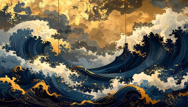 風神雷神風の渦巻く金筆和風背景