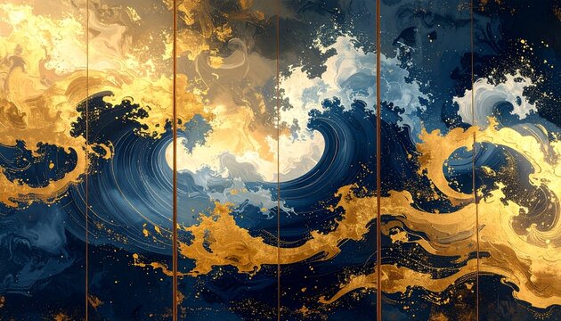 風神雷神風の渦巻く金筆和風背景