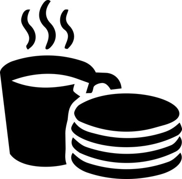 Stack of hot pancakes and steaming cup of coffee icon for National Pancake Day breakfast celebration concept