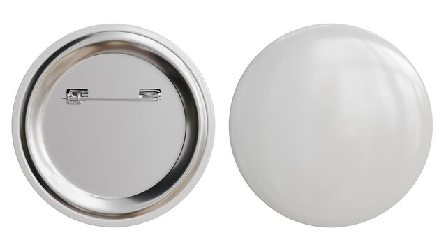 Blank Pin Button Badge Mockup Front and Back with Pin 3D Render Isolated on Transparent Background