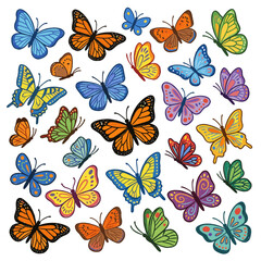 Naklejka premium Big collection of colorful butterflies isolated on white background for design projects