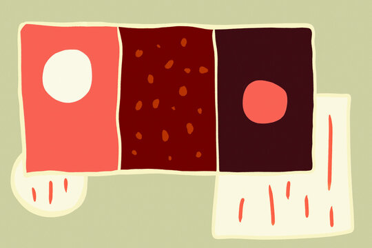 Abstract geometric composition with circles and textured blocks