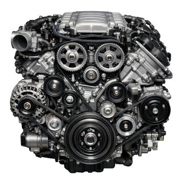 High performance car engine with turbocharger isolated on white