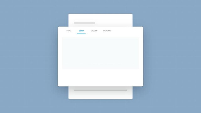 Digital signature app interface animation with signing modal and document signed confirmation