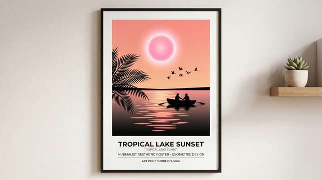 Tropical Lake Sunset Poster Frame