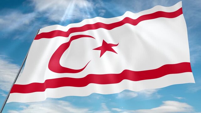 Turkish Republic of Northern Cyprus Flag Seamless Loop 4k 60fps on Sky Background