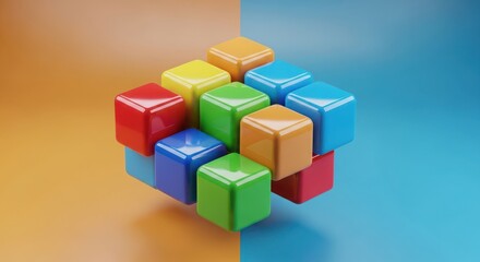 Naklejka premium Colorful 3D cubes arranged in a floating abstract composition