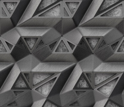 Black leather lattice panels on gray stucco wall