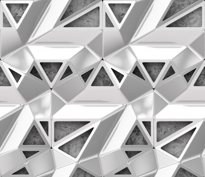 3D geometric lattice panel texture with gray stucco