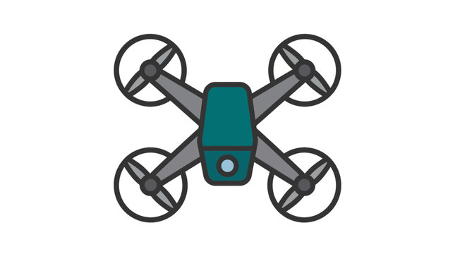 Teal flat vector quadcopter drone illustration with four rotors