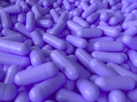 Purple capsule pile for pharmaceutical healthcare treatment