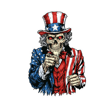 Illustration of a uncle sam skull. Perfect for t-shirts/merchandise, posters, tattoos, streetwear, stickers, and metal or rock-themed graphic designs.